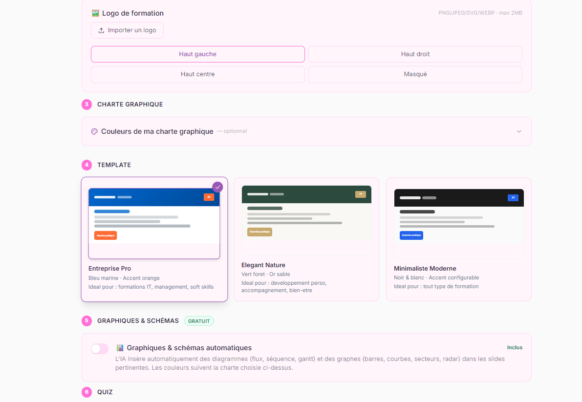 Configuration des options Supa-Supp avant génération