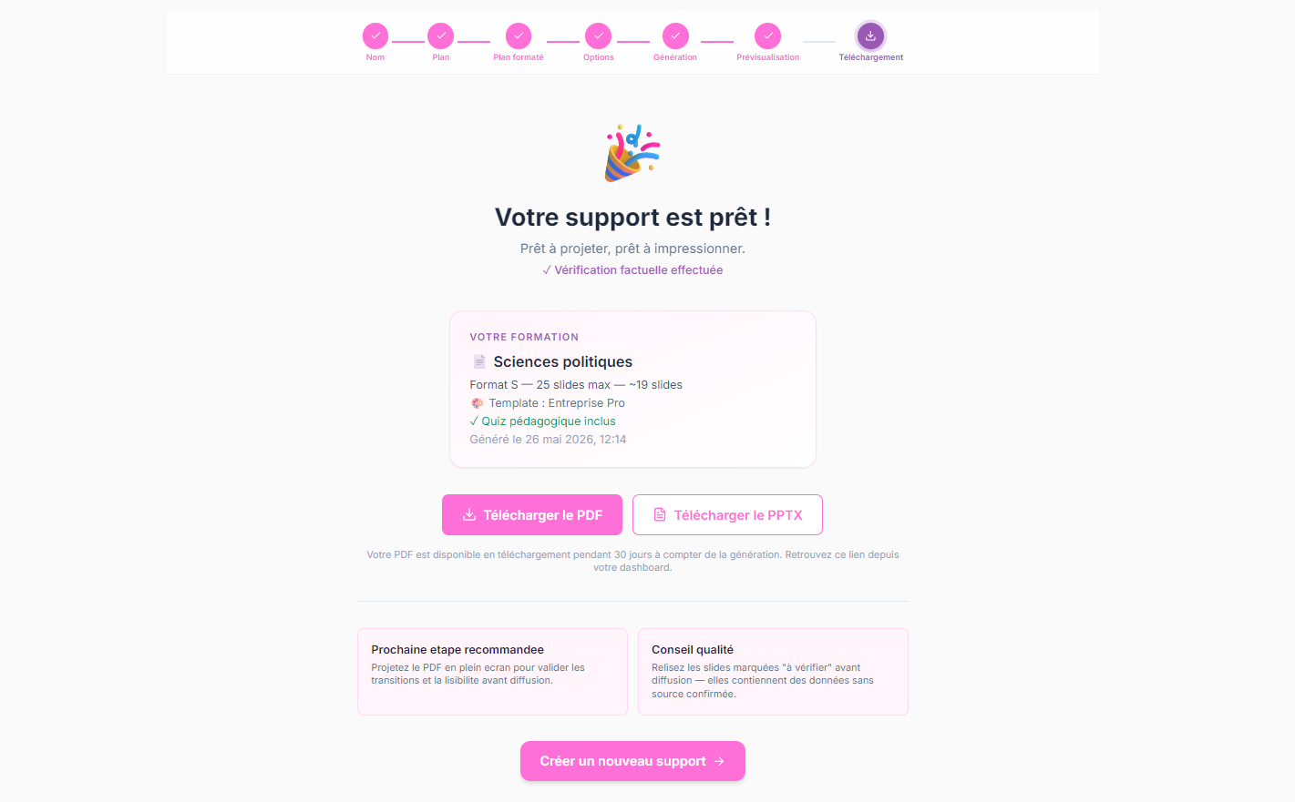 Support final Supa-Supp prêt à projeter avec exports disponibles