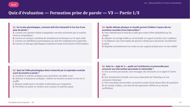 Slide quiz : questions à choix multiples, partie 1 sur 3