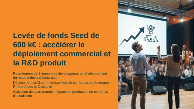 Slide de clôture : levée seed de 600 k€ et usage des fonds